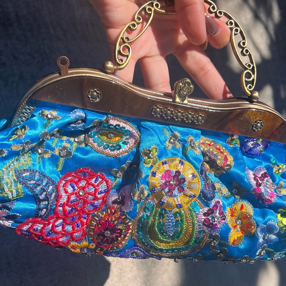 Embroidered Blue Mini Bag - Picture 3 of 7